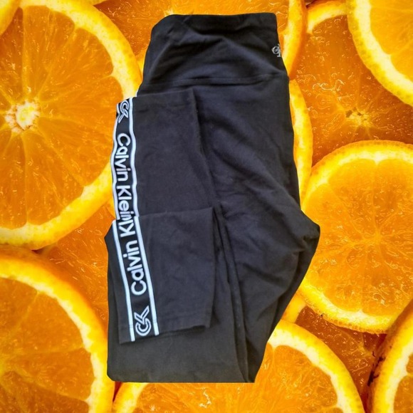 Calvin Klein Black Leggings with Calvin Klein Down the Side Size Large - Picture 1 of 8